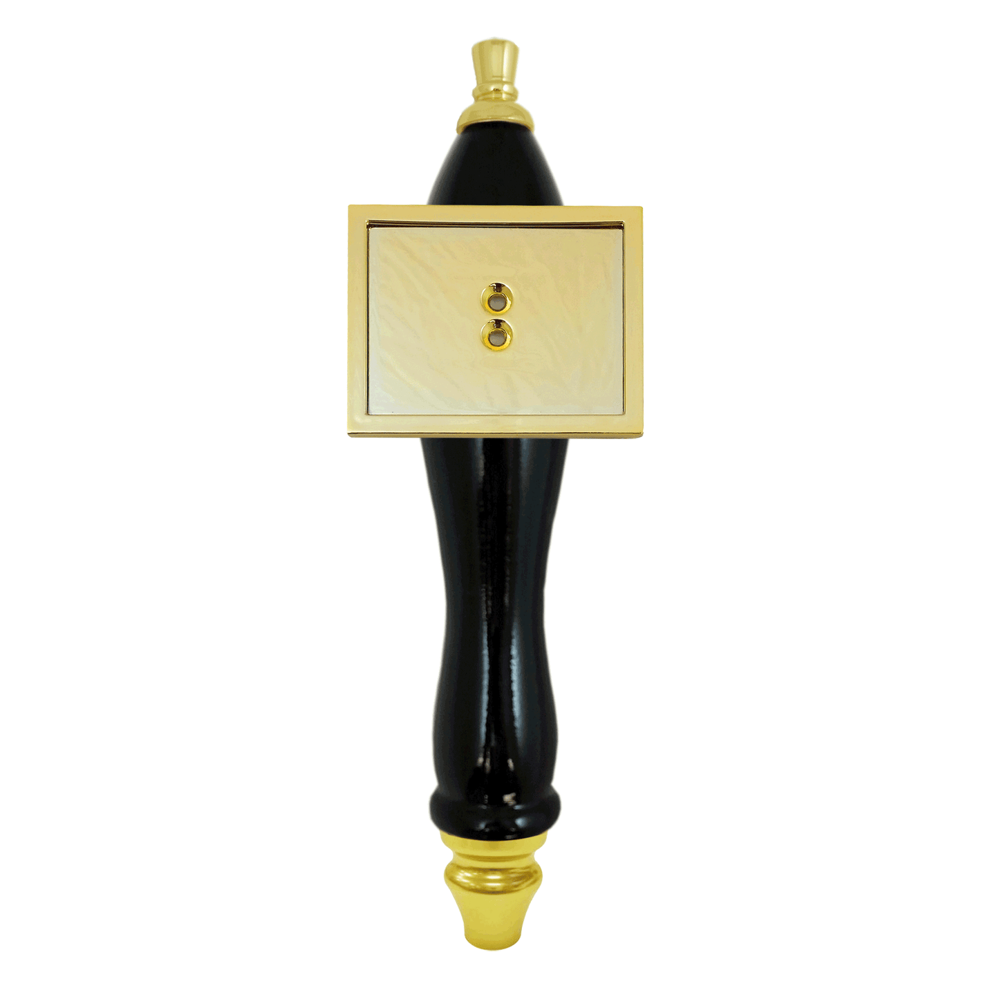 Pub Style Tap Handle, Black Finish, Seasonal Shield, Gold Plated Hardware
