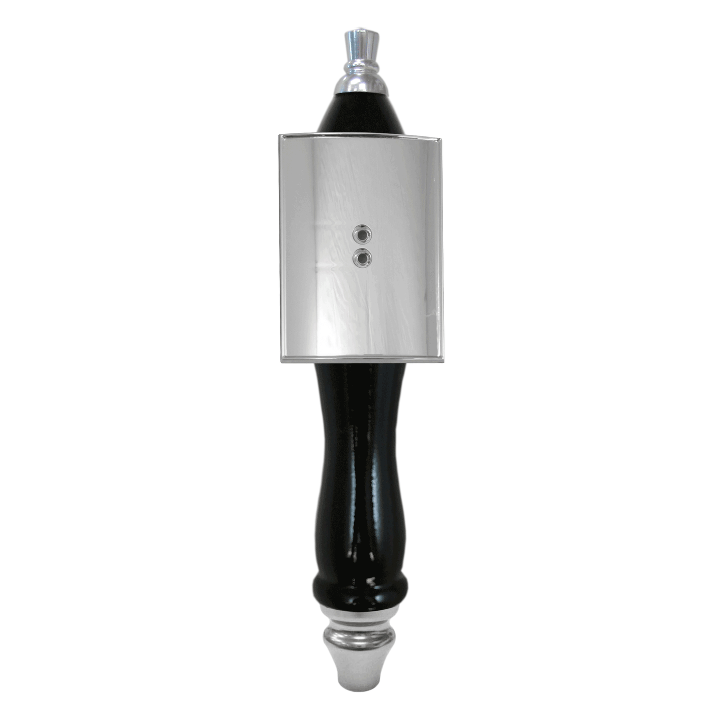 Pub Style Tap Handle, Black Finish, Curved Vertical Rectangle Shield, Silver Plated Hardware